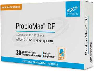 XYMOGEN ProbioMax DF - 100 Billion CFU Probiotic Supplement - 4 Strains - Dairy Free Probiotics with Lactobacillus acidophilus + Bifidobacterium lactis HN019 (30 Acid Resistant Capsules)