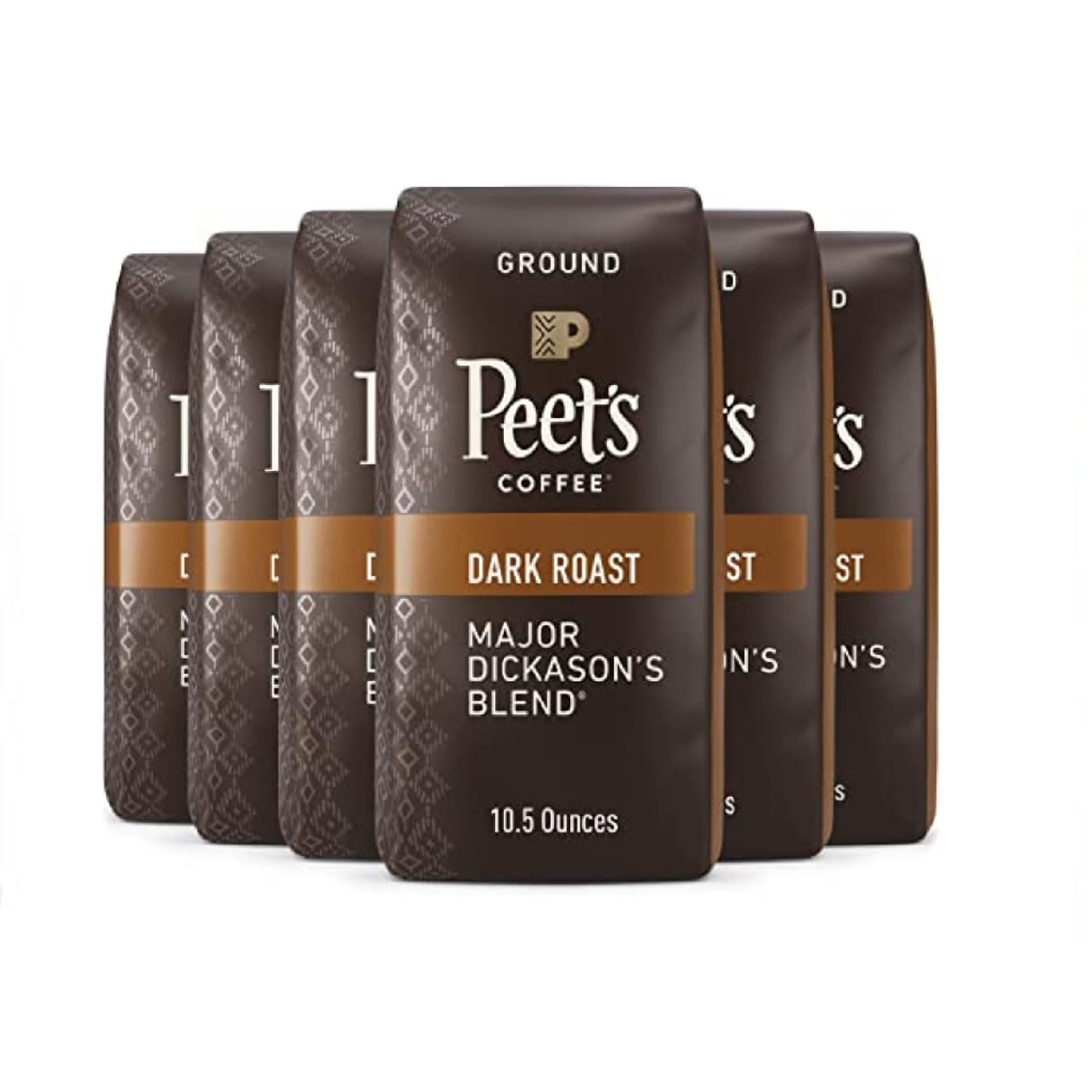 Peet's Coffee, Dark Roast Ground Coffee - Major Dickason's Blend 63 Ounces 10.5 Ounce (Pack of 6)