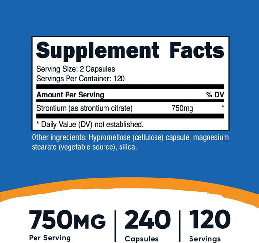 Nutricost Strontium Capsules 750mg, 240 Capsules - Vegetarian, Non-GMO, Gluten Free