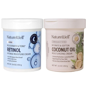 Nature Well Clinical Retinol & Coconut Oil Moisturizing Creams Bundle For Face, Body, & Hands, Rejuvenate & Tone, Smooth & Soften, Provides Intense Hydration For Dry & Dull Skin, 16 Oz Ea