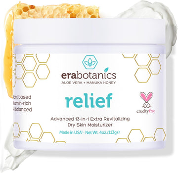 Era Organics Eczema, Psoriasis & Dermatitis Moisturizer Cream - Advanced 13-In-1 Non-Greasy Calming Moisturizer With Aloe Vera, Manuka Honey & More. Face & Body Lotion For Dry Itchy Skin 4Oz