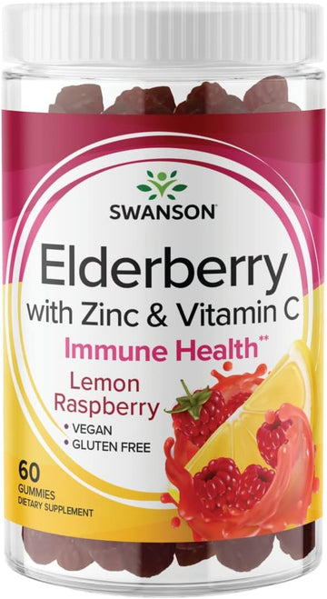 Swanson Elderberry Gummies With Zinc And Vitamin C - 60 Gummies - Immune Support Supplement For A Healthy Immune System