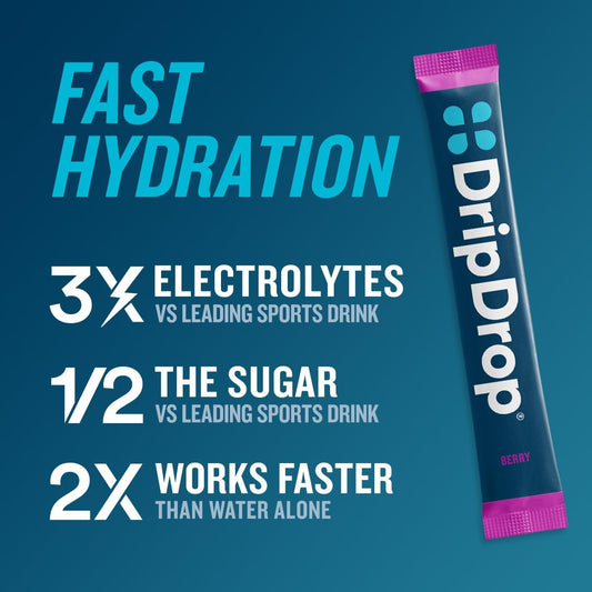 Dripdrop Hydration - Berry - Electrolyte Drink Mix Single Serve Hydration Powder Packets | Non-Gmo, Gluten Free, Vegan | 32 Sticks