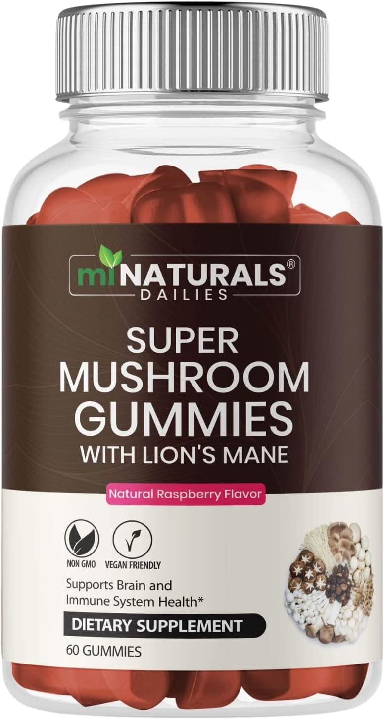 Super Mushroom Gummies for Adults, 10X Mushroom Supplement w/Lions Mane, Supports Brain and Immune System Health, No More Pills & Capsules