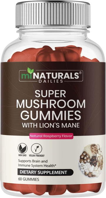 MINATURALS Super Mushroom Gummies for Adults, 10X Mushroom Supplement w/Lions Mane, Supports Brain and Immune System Health, No More Pills & Capsules