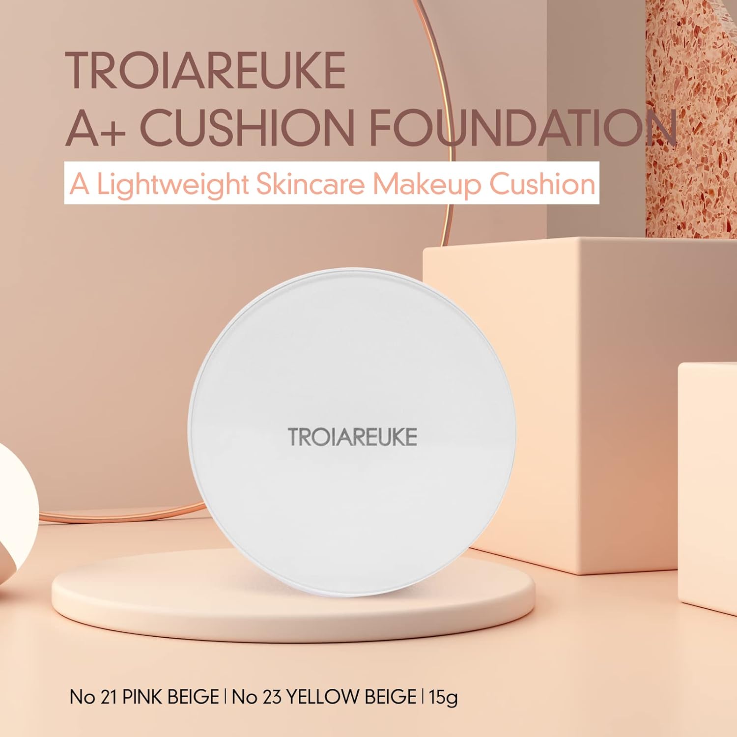 Troiareuke A+ Cushion Foundation (Shade 21) I Natural Coverage Foundation Makeup, Moisturizing Finish For Sensitive, Oily, Combination Skin, Skin Care Cushion I Korean Aesthetic Makeup