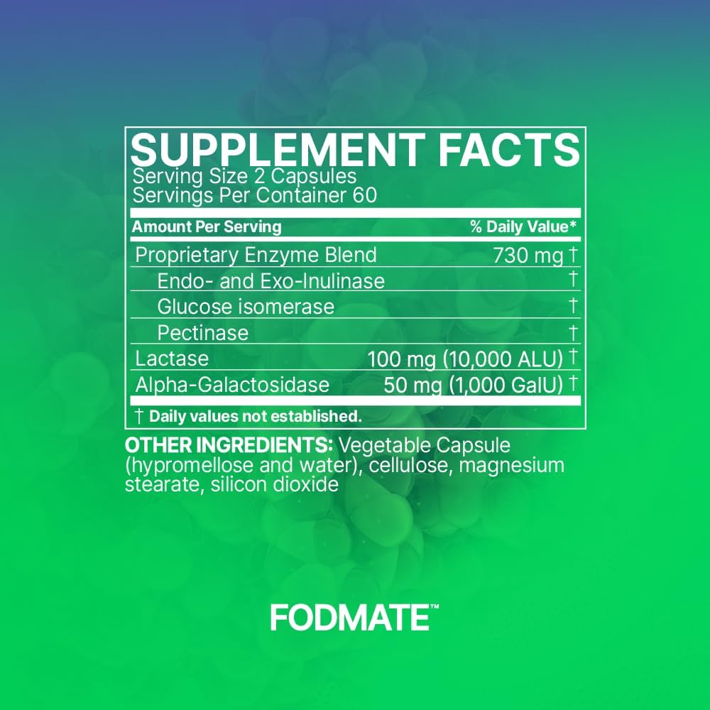 Microbiome Labs Fodmate Digestive Enzymes For Women & Men - Digestive Support For Low Fodmap Protocols & Occasional Bloating, Gas & Stomach Relief (120 Capsules) : Health & Household
