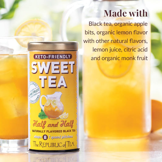 The Republic Of Tea – Keto-Friendly Sweet Iced Half And Half Tea - Black Tea And Lemonade, 8 Large Quart-Sized Iced Tea Pouches, Naturally Caffeinated