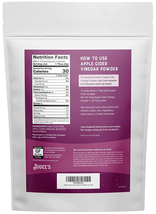 Judee'S Apple Cider Vinegar Powder 3 Lb - Gluten-Free And Nut-Free - Keto-Friendly And Great For Baking And Cooking - Add To Marinades, Glazes, Dry Rubs, And More
