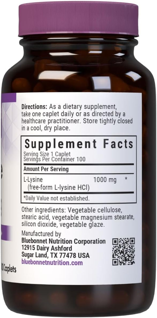Bluebonnet L-Lysine 1000 Mg Caplets, 100 Count