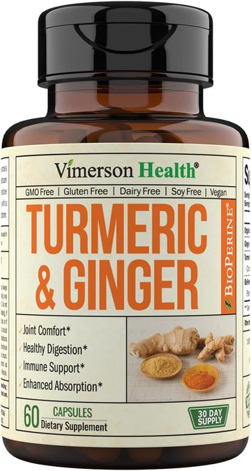 Tumeric and Ginger with Black Pepper - Natural Turmeric Curcumin Joint Support Supplement with Bioperine & 95% Curcuminoids. High Absorption Curcumin Supplements. Digestive & Immune Support. 60 Caps