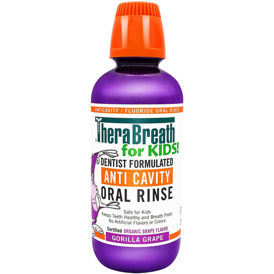 TheraBreath for Kids Dentist Formulated Anti-Cavity Oral Rinse, Organic Gorilla Grape, 16 Ounce (Pack Of 2)