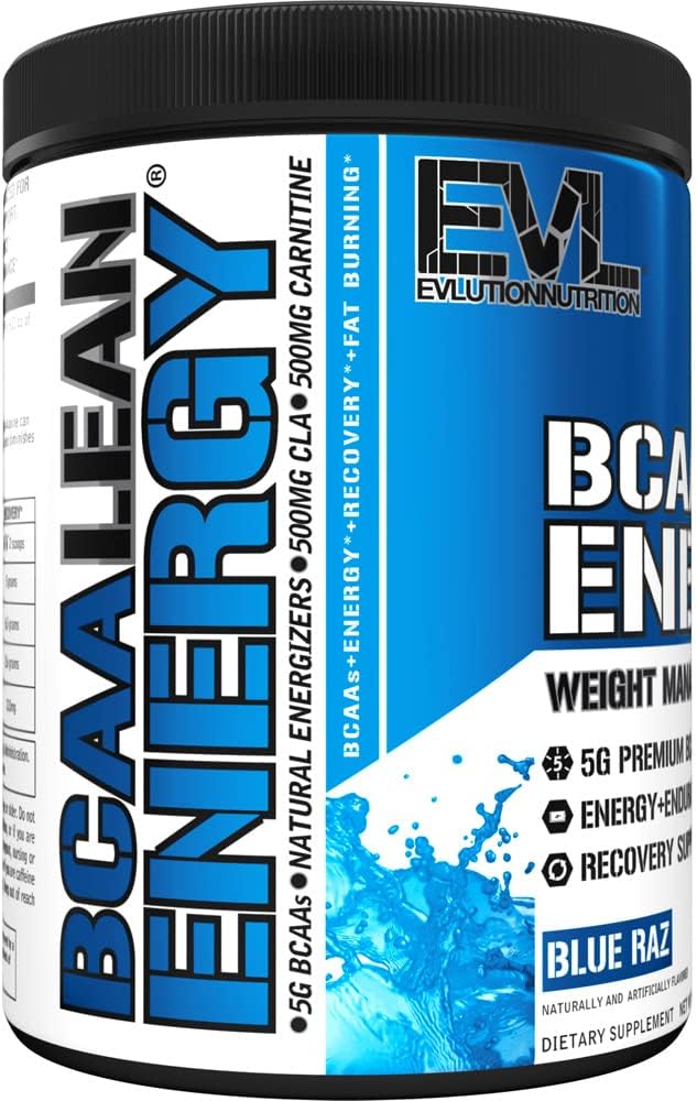 Evl Bcaa Lean Energy Powder - Pre Workout Green Tea Fat Burner Support With Bcaas Amino Acids And Clean Energizers - Post Workout Recovery Drink For Lean Muscle Recovery - Blue Raz : Health & Household