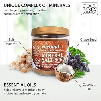 Dead Sea Collection Coconut Salt Scrub – Exfoliating Body Scrub For Women – Moisturizing And Nourishing Skin – With Pure Oils And Dead Sea Minerals (23.28 Oz)