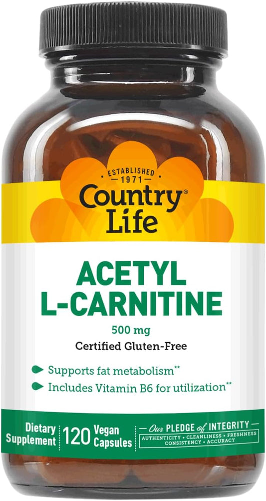 Country Life Acetyl L-Carnitine, 500 Mg, With B-6 - 120 Vegan Capsules