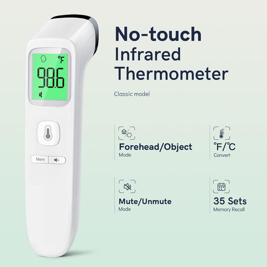No-Touch Thermometer for Adults and Kids, Fast Accurate Digital Thermometer with Fever Alarm & Silent Mode, Easy-to-use, Forehead & Ear Thermometer for Babies, Kids & Elderly