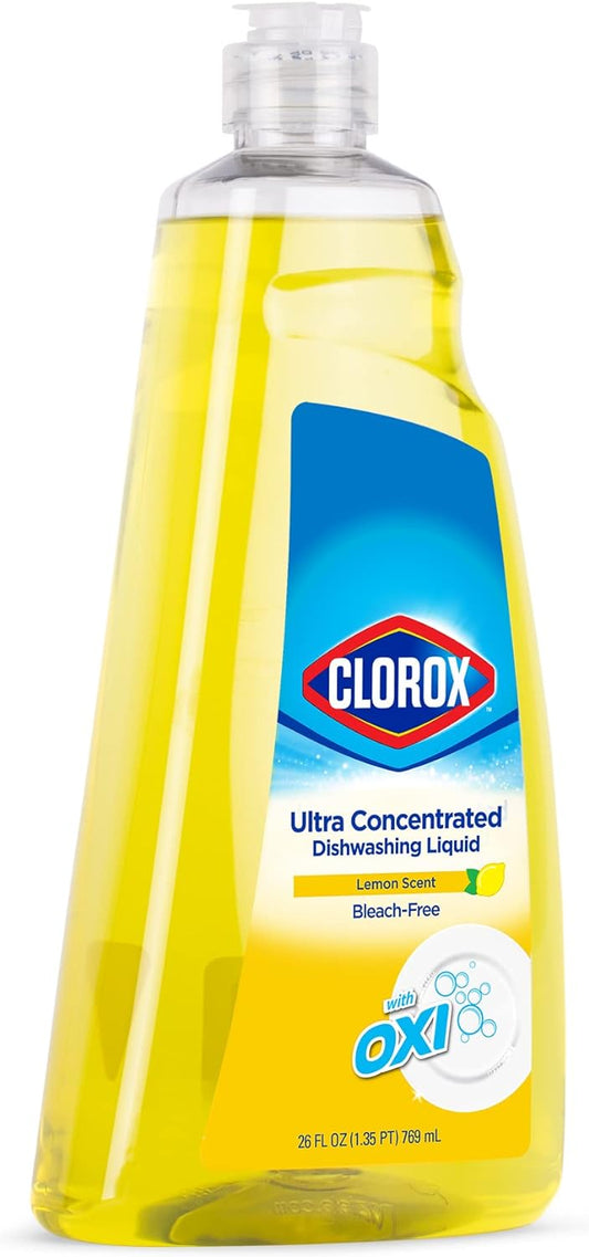 Clorox Liquid Dish Soap | Antibacterial OXY Powered Dishwashing Liquid Cuts Through Tough Grease FAST | Quick Rinsing Formula | A Powerful Clean You Can Trust, Lemon Scent, 26 Fl Oz