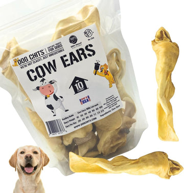 Dog Chits Cow Ears Dog and Puppy Treats - All Natural Grain and Chemical Free Training Chews - High Protein and Low Fat - Supports Dental Health - Made in The USA - 10 Count