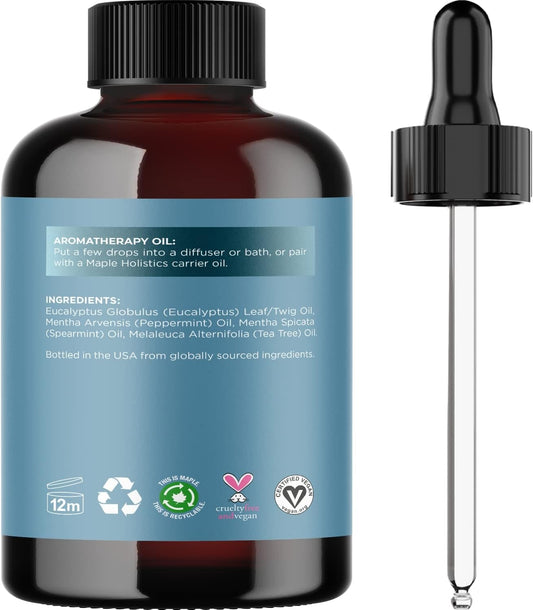 Breathe Blend Essential Oil for Diffuser - Invigorating Breathe Essential Oil Blend with Eucalyptus Peppermint Tea Tree and Mint Essential Oils for Diffusers for Home and Shower Aromatherapy 4oz
