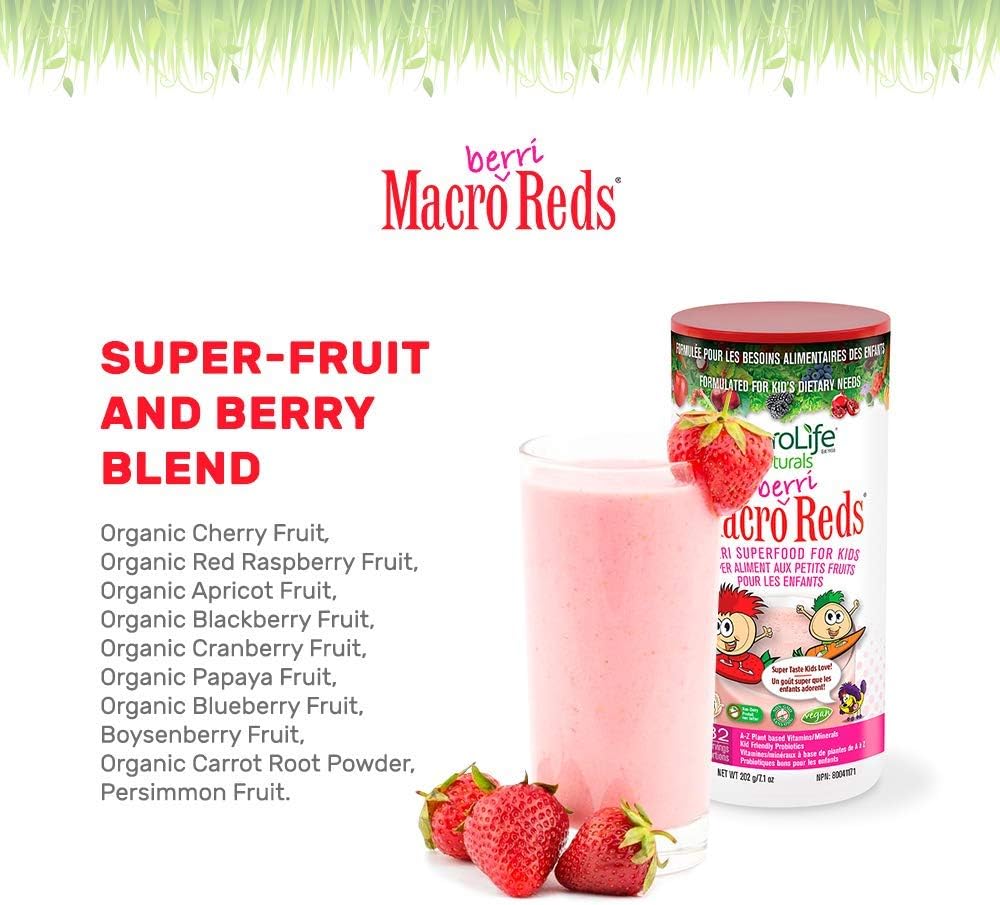 MacroLife Naturals Macro Berri Reds Multivitamin Drink Mix for Kids – All Natural W/ 1 Billion Probiotics & Enzymes to Aid Digestion & Support Immune system - Gluten Free & Vegan Ingredients : Health & Household
