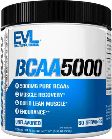 Evlution EVL BCAAs Amino Acids Powder - BCAA Powder Post Workout Recovery Drink and Stim Free Pre Workout Energy Drink Powder - 5g Branched Chain Amino Acids Supplement for Men - Unflavored Powder