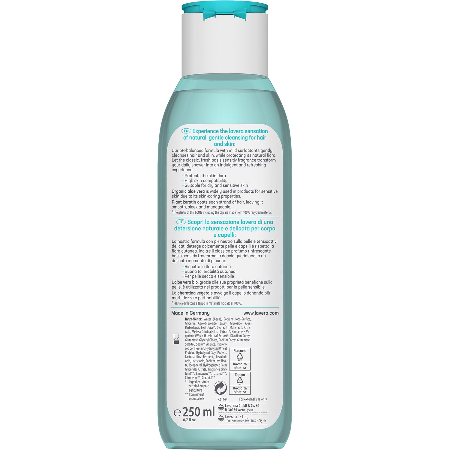 Lavera Basis Sensitiv Care Shower 2In1 - Gentle Cleansing For Skin & Hair With Aloe Vera & Plant Keratin - Ph-Neutral - Peta Certified - Vegan - Natural Cosmetics - 8.45 Fl.Oz. : Baby