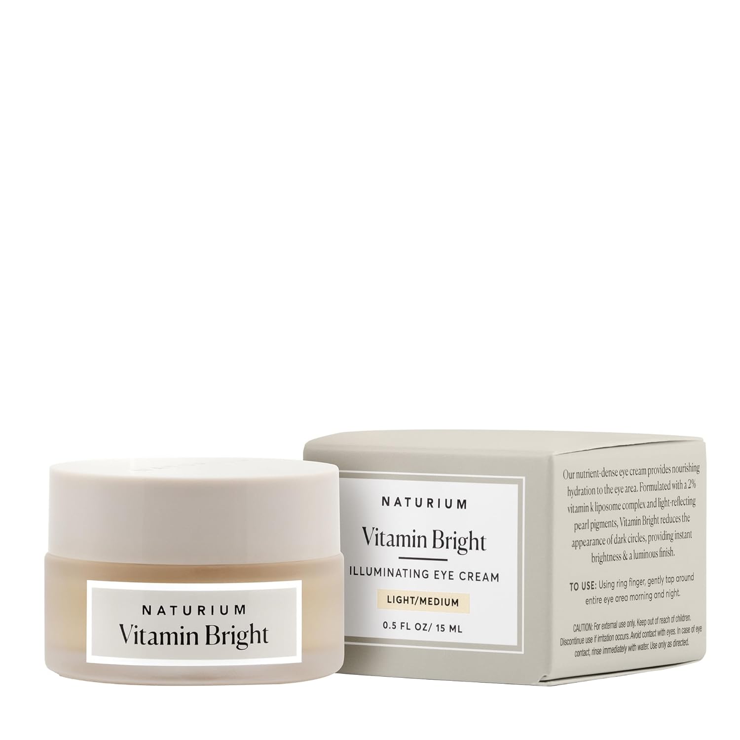 Naturium Vitamin Bright Illuminating Eye Cream, Under Eye Repair Cream For Dark Circles, With Vitamin K, Phyto-Complex, & Mineral Pigments, Light/Medium, 0.5 Oz