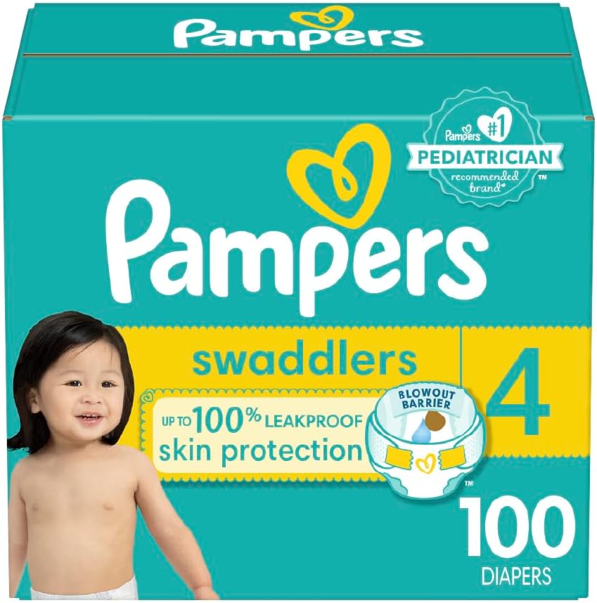 Pampers Swaddlers Diapers - Size 4, 100 Count, Ultra Soft Disposable Baby Diapers