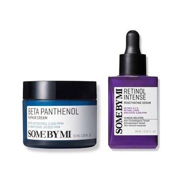 Some By Mi Beta-Panthenol Repair Cream + Retinol Intense Reactivating Serum - 1.69Oz+1.01Oz - Rebuilding Skin Barrier Panthenol - Mild Korean 0.1% Retinol Serum For Glass Skin - Korean Skin Care