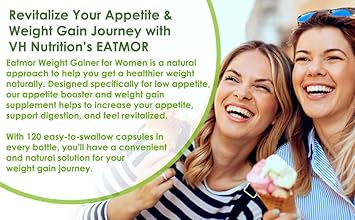 Vh Nutrition Eatmor | Weight Gain Pills* For Women And Men | Designed For Women With Gentian, Ginger, Alfalfa | 120 Easy-To-Swallow Capsules