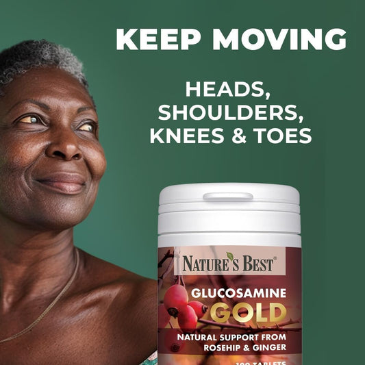 Glucosamine Gold | High Strength 1400Mg 100% Plant-Based | 120 Tablets | All-In-One Formula With Phytodroitin™, Chondroitin, Ginger, Rosehips And Quercetin | Taste Free Tablets | Made In The Uk