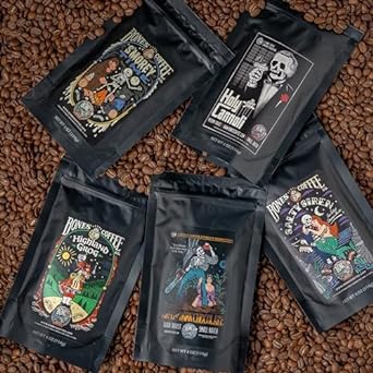 Bones Coffee Company Favorite Flavor Sample Pack with Specialty Mug | 4 oz Pack of 5 Assorted Flavor Whole Coffee Beans | Medium Roast Coffee Beverages (Whole)