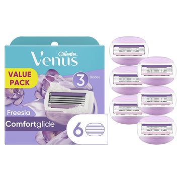 Gillette Venus Comfortglide Womens Razor Blade Refills, 6 Count, Freesia Scented Gel Bar Protects Against Skin Irritation