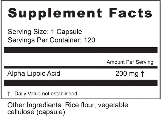 BIOACTIVE NUTRIENTS Alpha Lipoic Acid Supplement - Antioxidant Support - 120 Vegetable Capsules