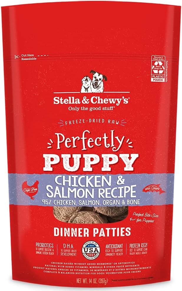 Stella & Chewy's Freeze Dried Raw Dinner Patties – Crafted for Puppies – Grain Free, Protein Rich Perfectly Puppy Chicken & Salmon Recipe – 14 oz Bag