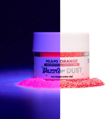 Bakell Miami Orange Glow In The Dark Art & Craft Glitter, 5G Jar | Dazzler Dust | Non-Toxic Decorating Glitter | Arts, Crafts, Slime, Glue, Paint, Face & Body (Miami Orange)