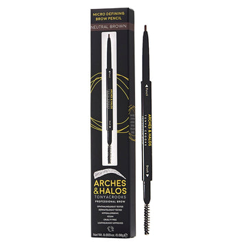 Arches & Halos Micro Defining Brow Pencil - Fuller And More Defined Brows - Long-Lasting, Smudge Proof, Rich Color - Dual Ended Pencil With Brush - Vegan And Cruelty Free - Neutral Brown - 0.03 Oz