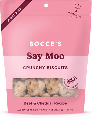 Bocce'S Bakery Oven Baked Say Moo Treats For Dogs, Everyday Wheat-Free Dog Treats, Made With Real Ingredients, Baked In The Usa, All-Natural Beef & Cheddar Biscuits, 5 Oz