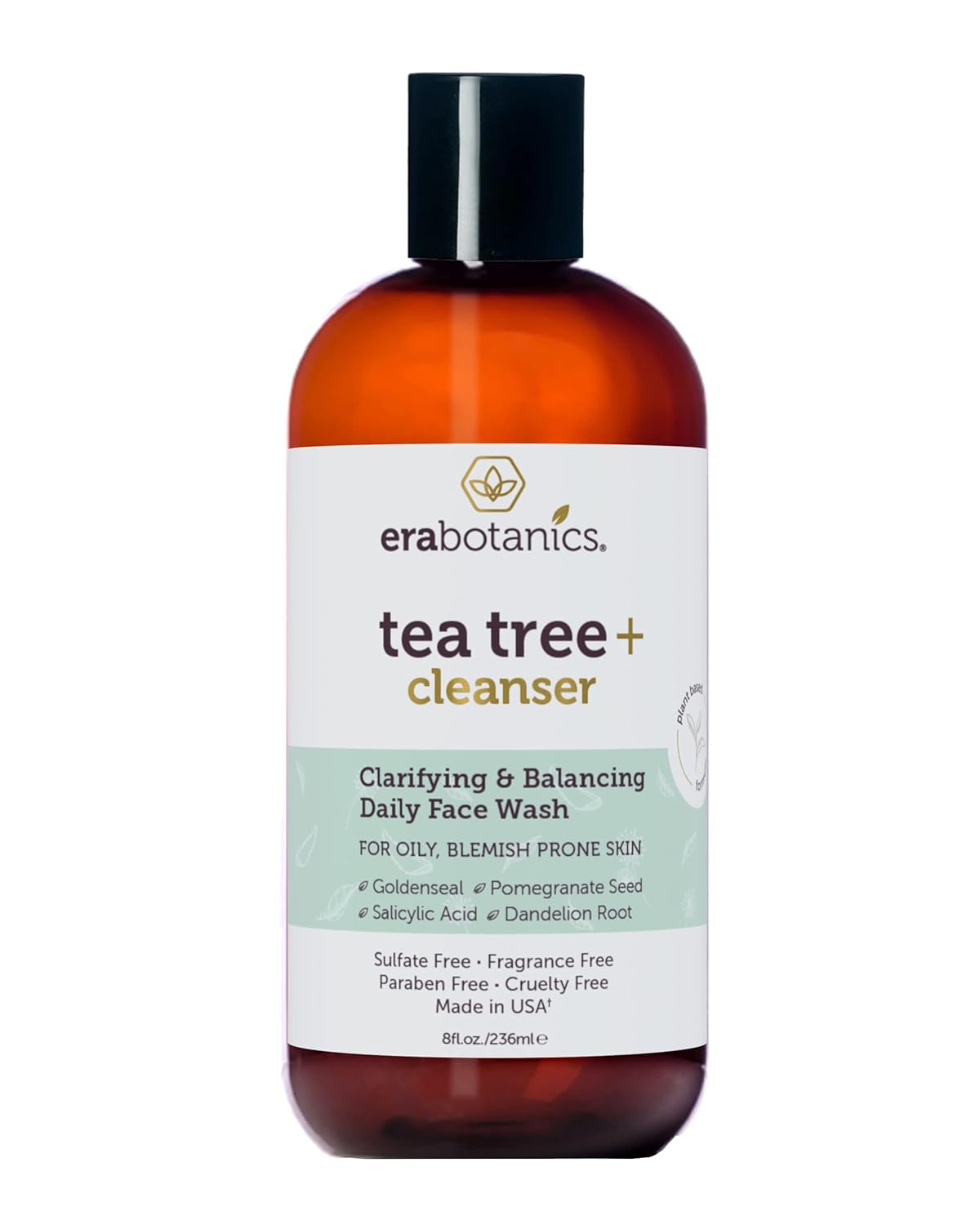 Era Organics Purifying Tea Tree Oil Face Wash - Balancing Cleanser For Oily, Blemish-Prone Skin With Salicylic Acid - Sulfate-Free, Fragrance Free, Made In Usa