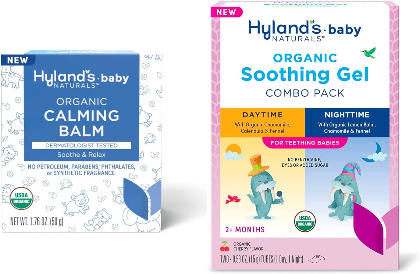 Bundle of Hyland's Naturals Baby Organic Calming Balm + Organic Daytime/Nighttime Oral Soothing Gel Combo Pack