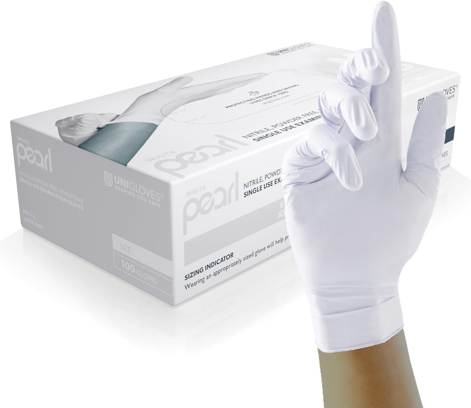 Marigold Scrub Away Heavy Duty Stainless Steel Scourer, 20 Single Packs, Grey & Unigloves White Pearl Nitrile Examination Gloves - Multipurpose, Powder Free And Latex Free Disposable Gloves
