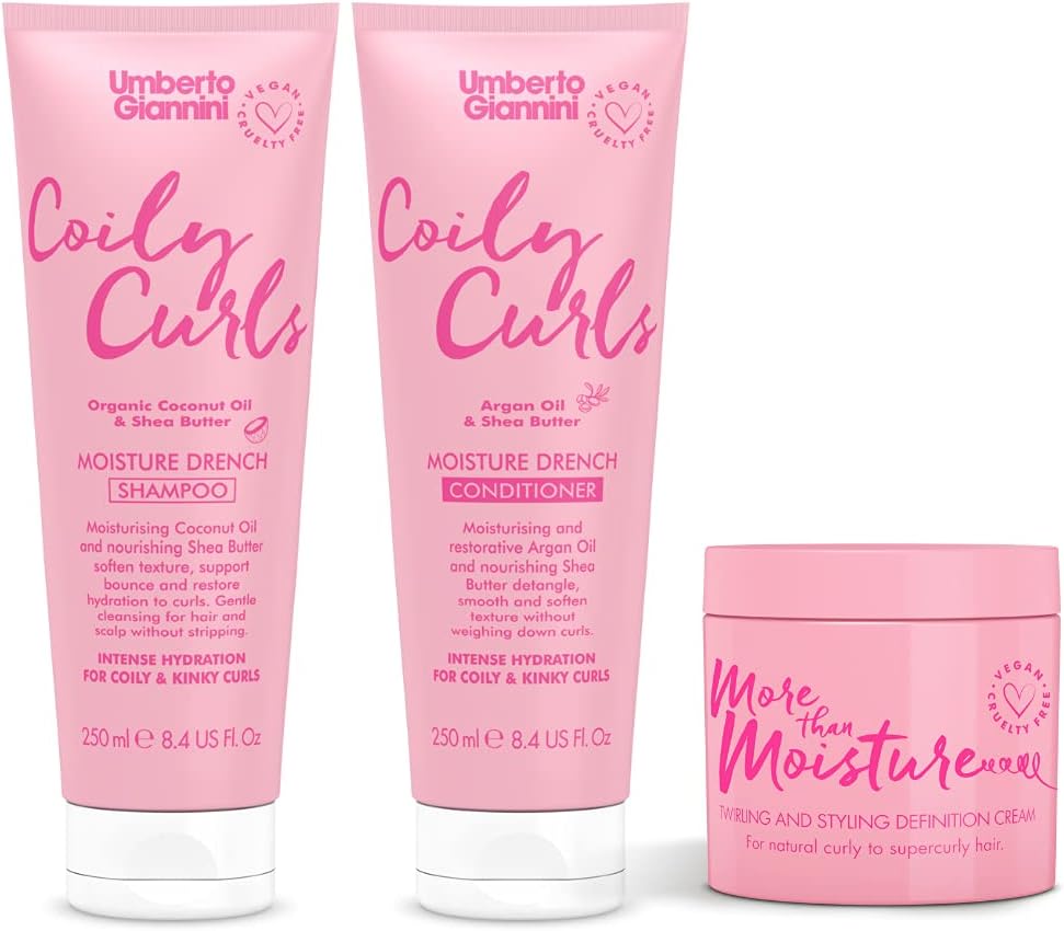 Umberto Giannini Coily Curls Shampoo, Conditioner And Styling Cream Set - Vegan & Cruelty Free Moisturising Shampoo, Conditioner Bundle With More Than Moisture Hydrating Curl Cream For Curly Hair