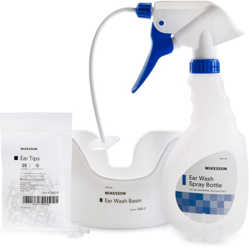 Mckesson Ear Wash System Kit - Includes Spray Bottle, Flexible Tube, Ear Wash Basin, And Ear Tips - Blue And White, 16 Oz Bottle, 1 Count, 1 Pack