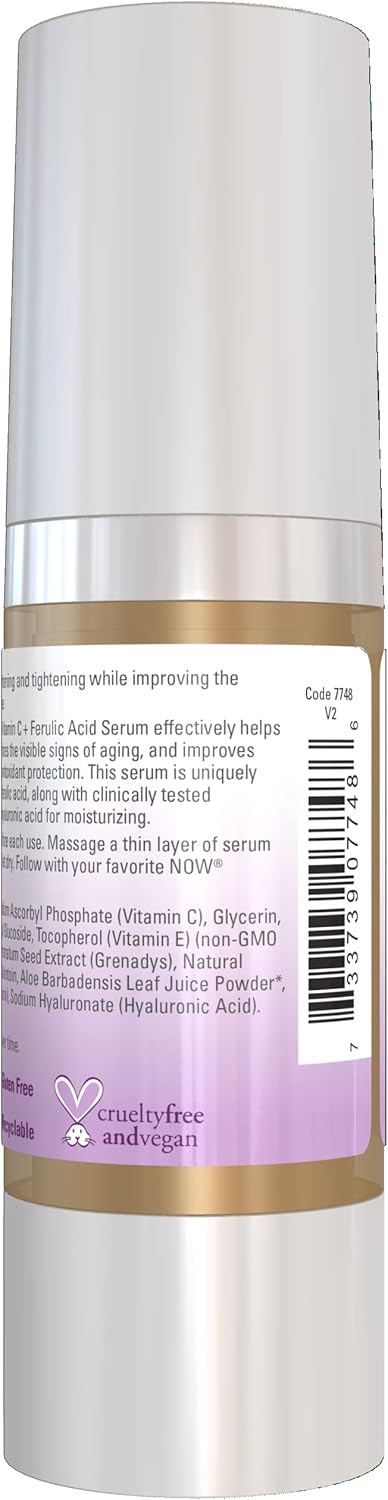 Now Foods Solutions, Vitamin C Serum Plus Ferulic Acid, Skin Brightening And Tightening, Highly Concentrated, 1-Ounce