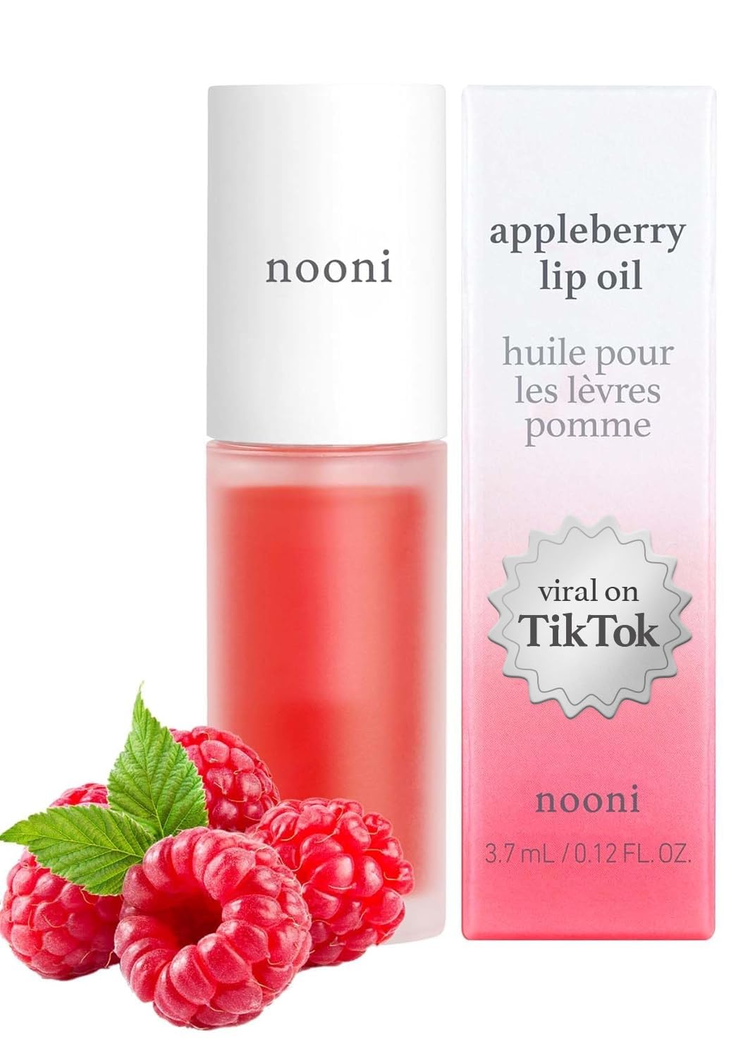 Nooni Korean Vegan Lip Oil - Appleberry | Lip Stain, Long-Lasting, Moisturizing, Plumping, Revitalizing For Dry Lips, Waterproof, No Peel Off, Korean Lip Tint, Valentine Day Gifts, 0.12 Fl Oz