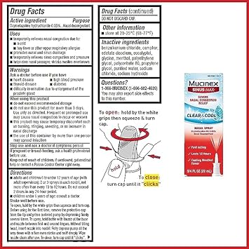 Mucinex Sinus-Max Nasal Spray Clear & Cool, 0.75 Oz (Pack Of 4) Packaging May Vary
