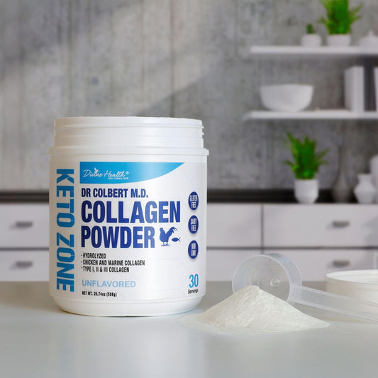 Keto Zone Dr. Colbert Md Hydrolyzed Collagen Powder | Unflavored | By Divine Health | Chicken & Marine Collagen Peptides | Hair, Skin And Nails Support