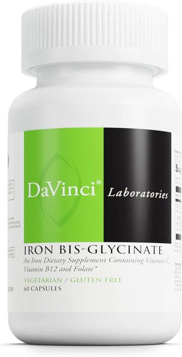 DaVinci Labs Iron Bis-Glycinate - Gentle Iron Supplement for Women & Men - Help Support Hemoglobin Production & Normal Energy Levels with Vitamin C & More* - Vegan - 60 Vegetarian Capsules