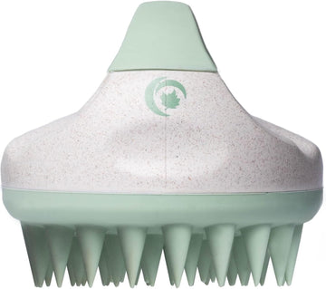 Hair Shampoo Brush And Scalp Exfoliator - In Shower Scalp Scrubber For Dandruff Removal & Growth Stimulator For Wet Or Dry Hair - Soft Silicone Scalp Massager Made With Recycled Wheat Straw - Green