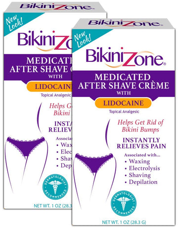 Bikini Zone Medicated After Shave Crème - Instantly Stop Shaving Bumps, Irritation & Itchiness - Gentle Formula Cream For Sensitive Areas - Dermatologist Approved & Stain-Free (1 Oz, Pack Of 2)